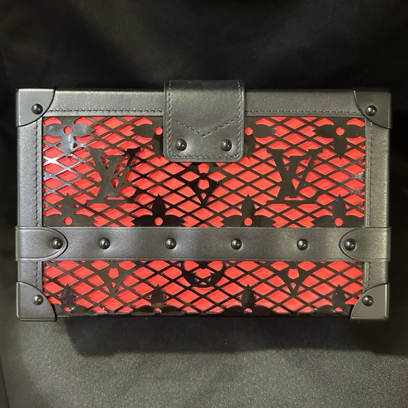 Louis Vuitton Petite Malle Red Black Leather Black Hardware RARE - Picture 4 of 12